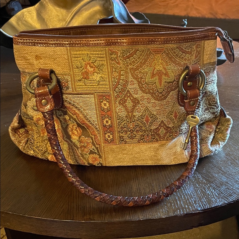 Fossil Brown and Tan Patterned Shoulder Bag